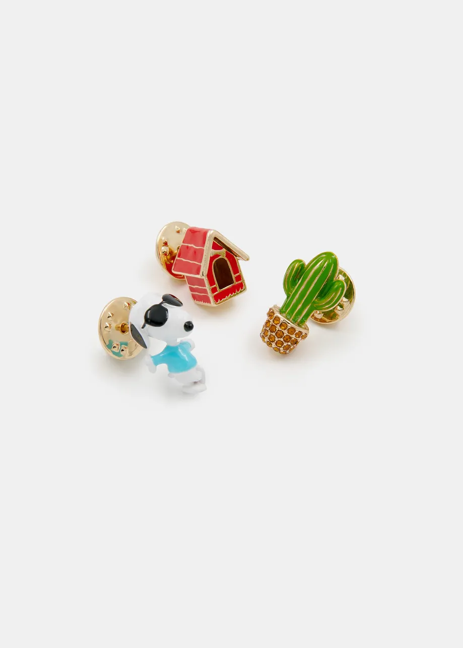 Red, green and white peanuts™ -inspired trio of enamel and rhinestone pins