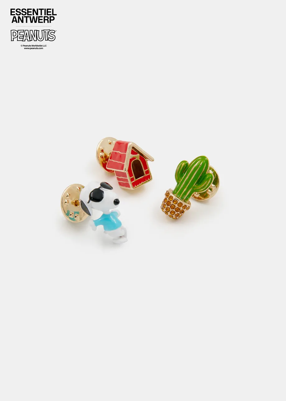 Red, green and white peanuts™ -inspired trio of enamel and rhinestone pins