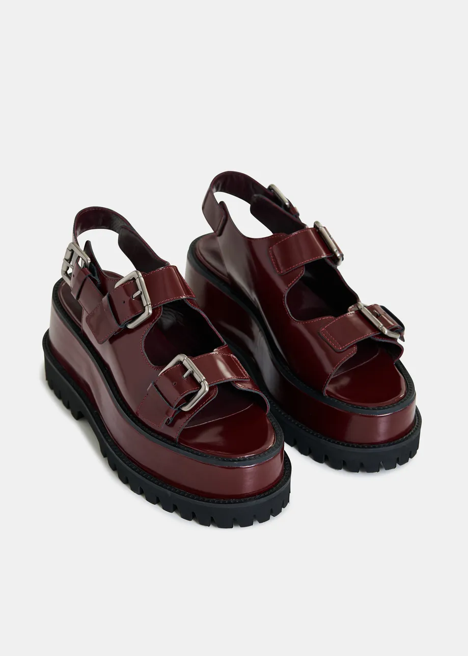 Bruine chunky leren plateausandalen met gespdetails