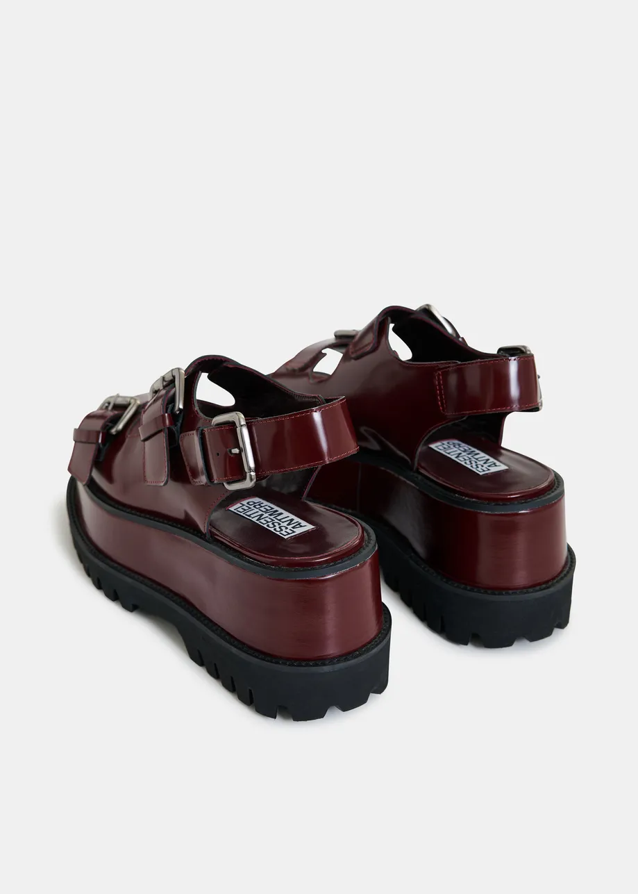 Bruine chunky leren plateausandalen met gespdetails