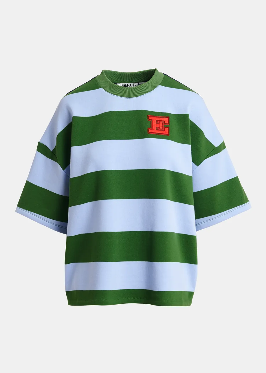 Navy, blue and green striped cotton-blend sweatshirt