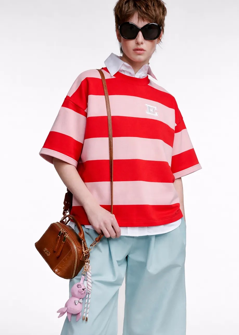 Burgundy, Pink and red striped cotton-blend sweatshirt