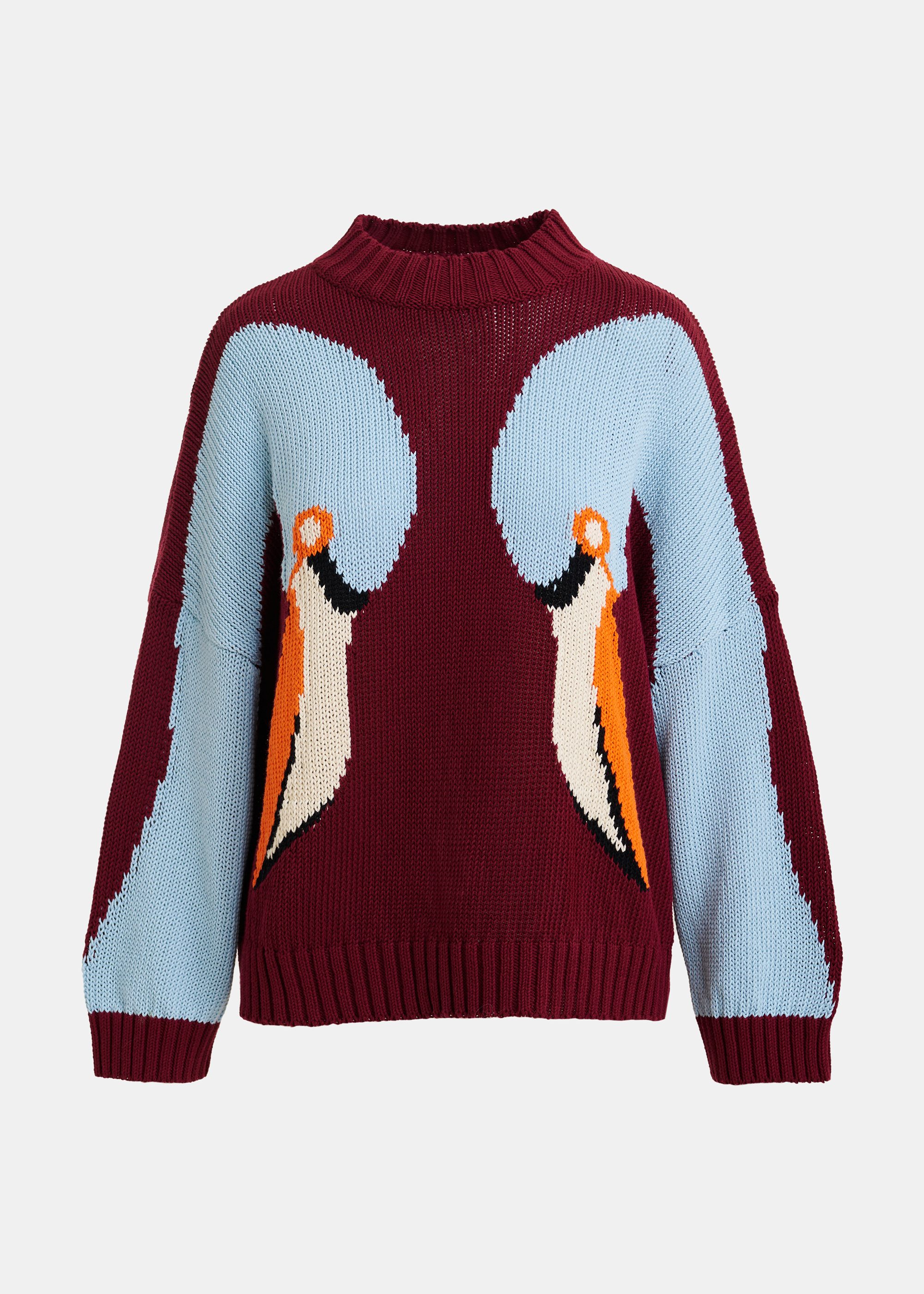 Burgundy , blue and orange jacquard cotton sweater | Essentiel