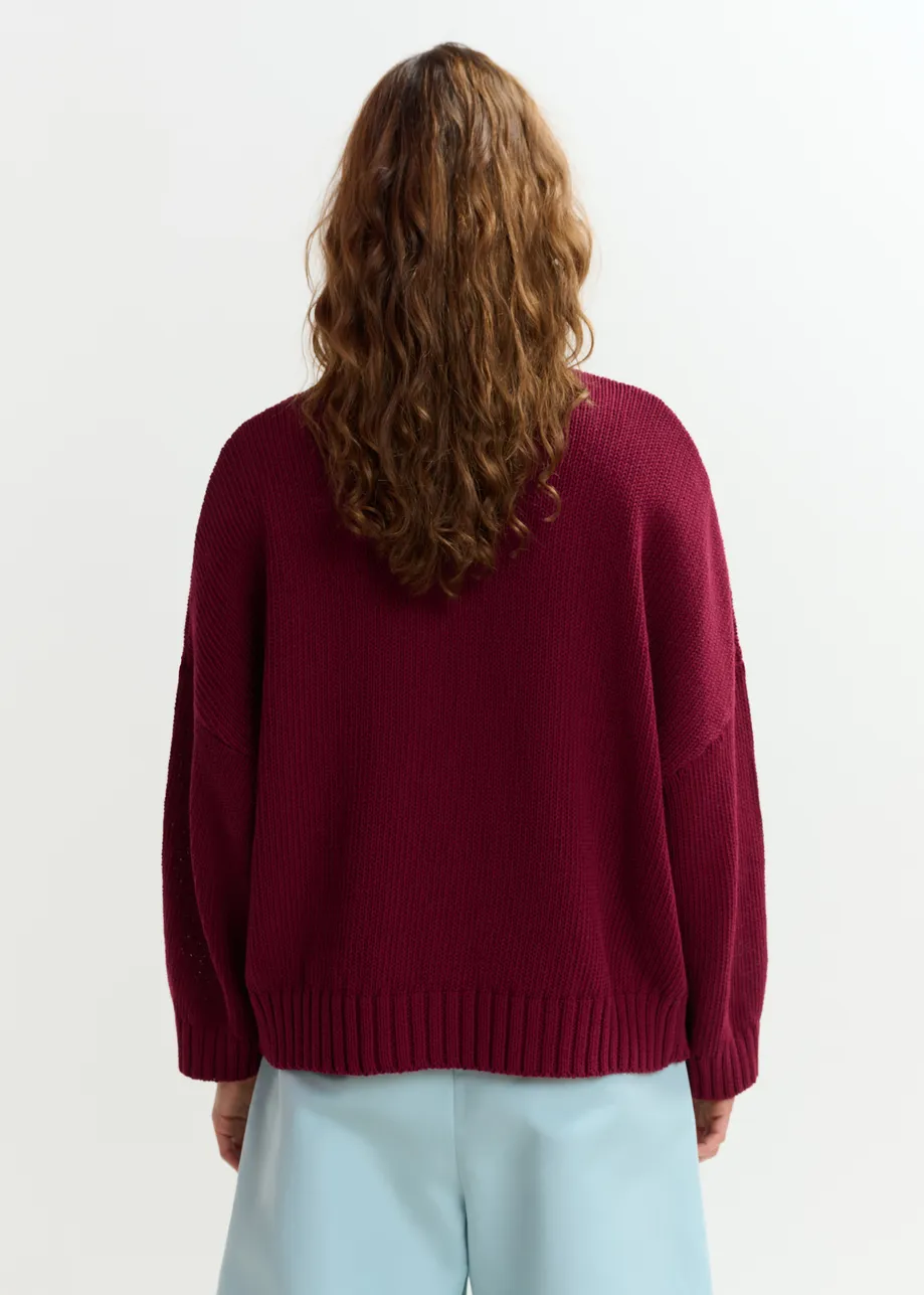 Jersey de algodón jacquard, burdeos, azul y naranja