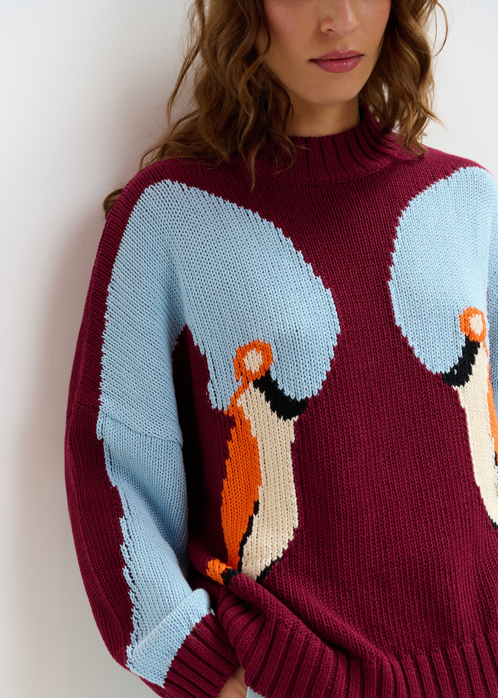 Burgundy , blue and orange jacquard cotton sweater | Essentiel