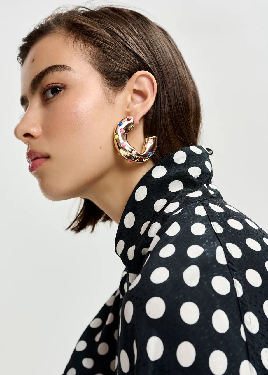 Gold-tone multicolor embellished hoop earrings