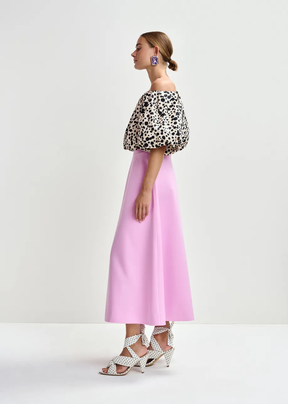 Gebroken witte en zwarte gefronste bodysuit met pofmouwen