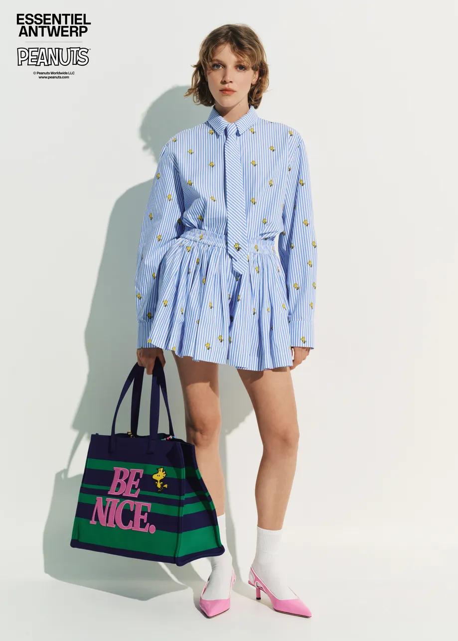 Light blue and white striped cotton shorts with yellow Peanuts™ print