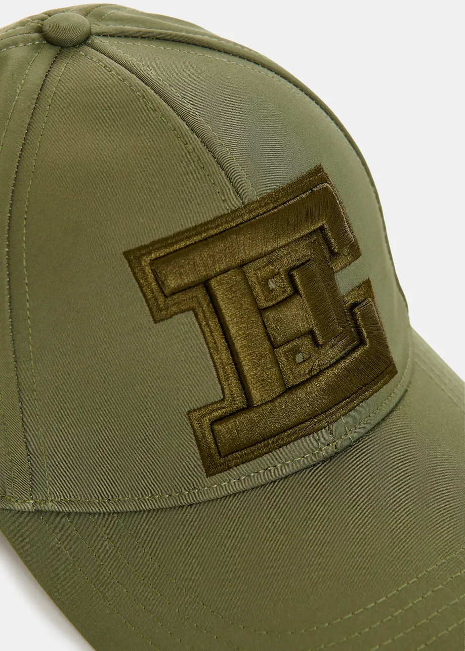 Khaki embroidered baseball cap with bow fastening