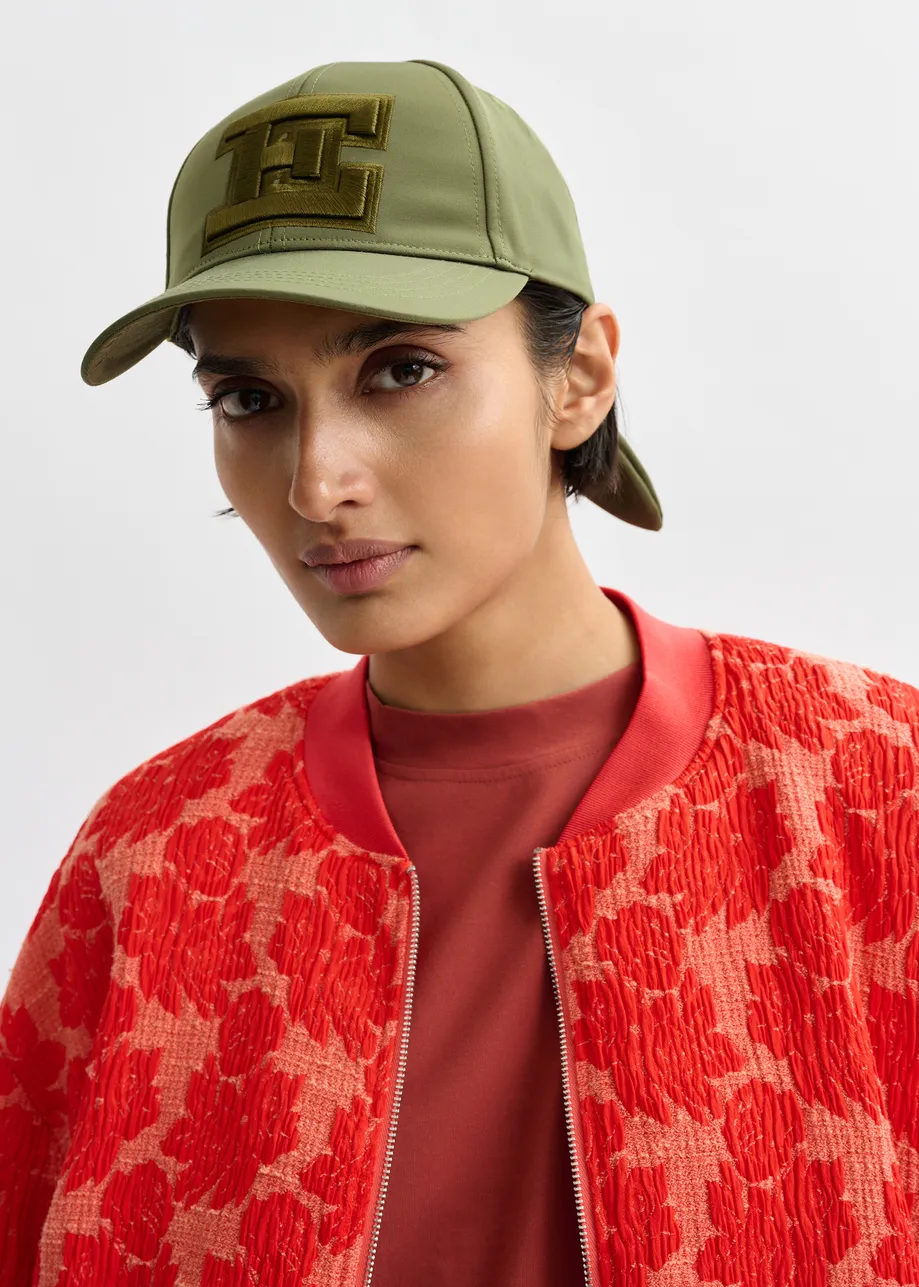 Khaki embroidered baseball cap with bow fastening