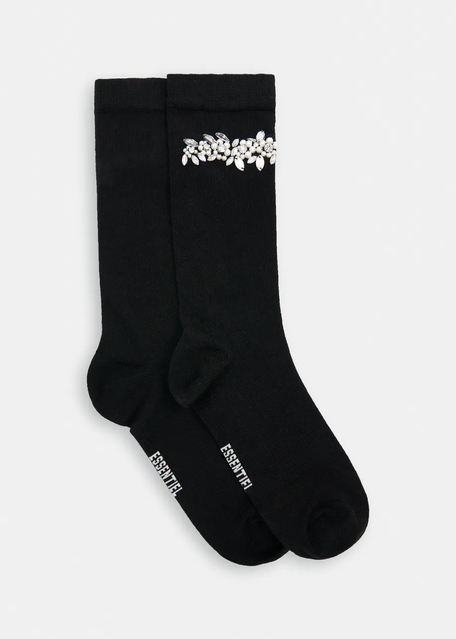 Zwarte sokken met pailletten en kralen