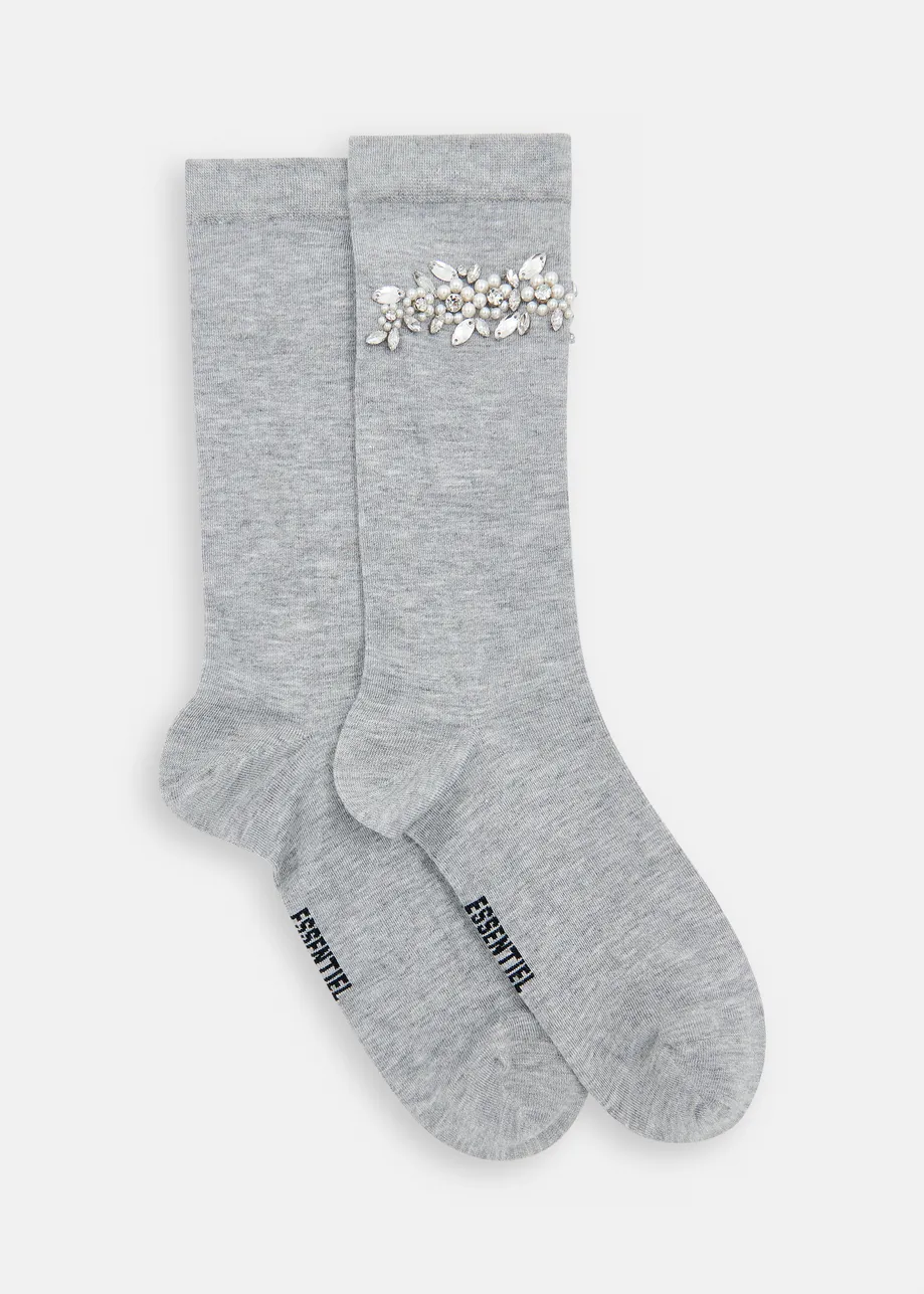 Grijze sokken met pailletten en kralen