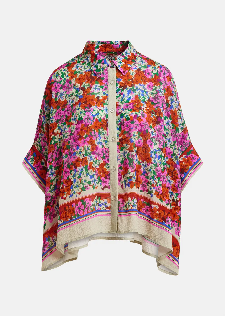 Purple, red and multicolor oversized silk-blend floral-print shirt