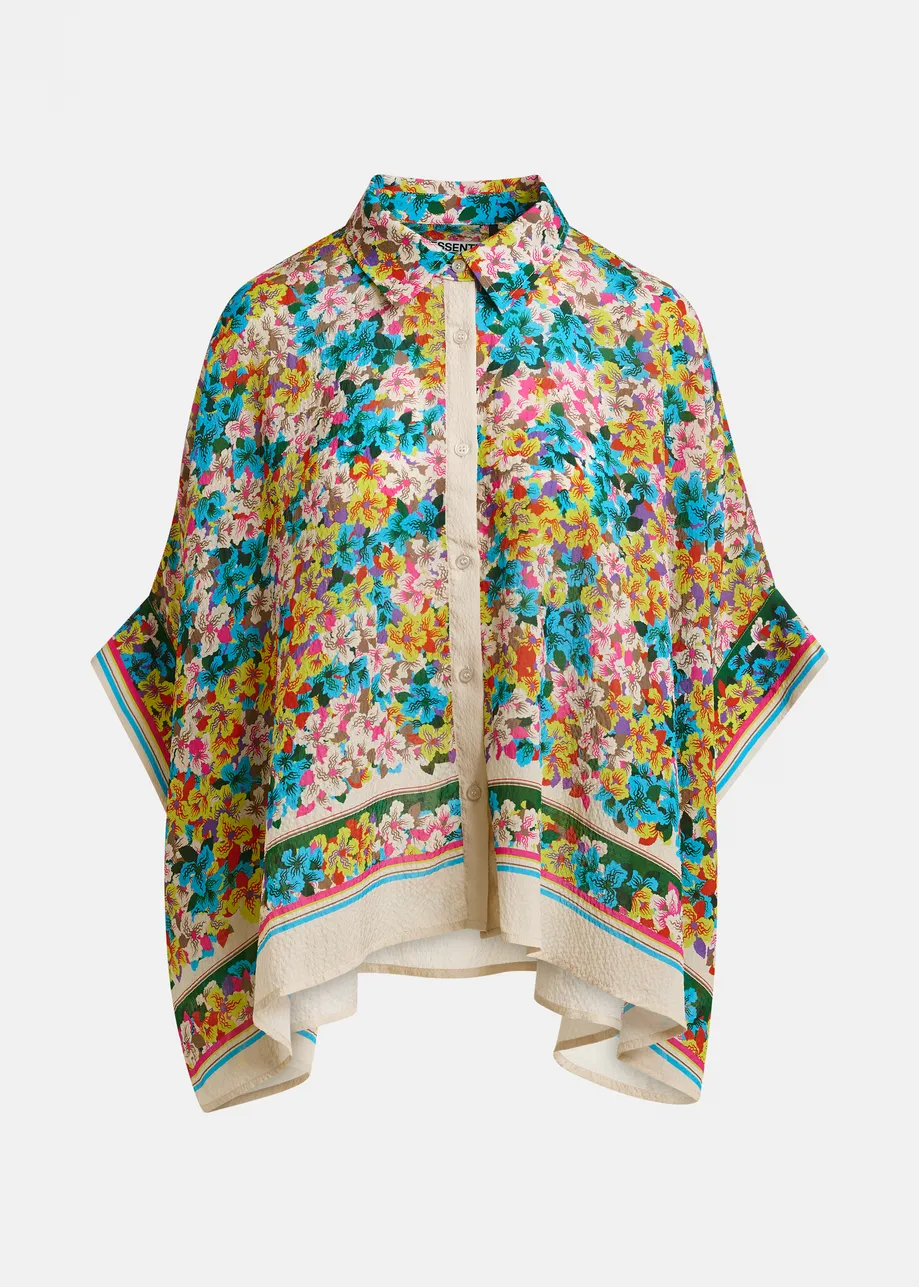 Yellow, blue and multicolor oversized silk-blend floral-print shirt