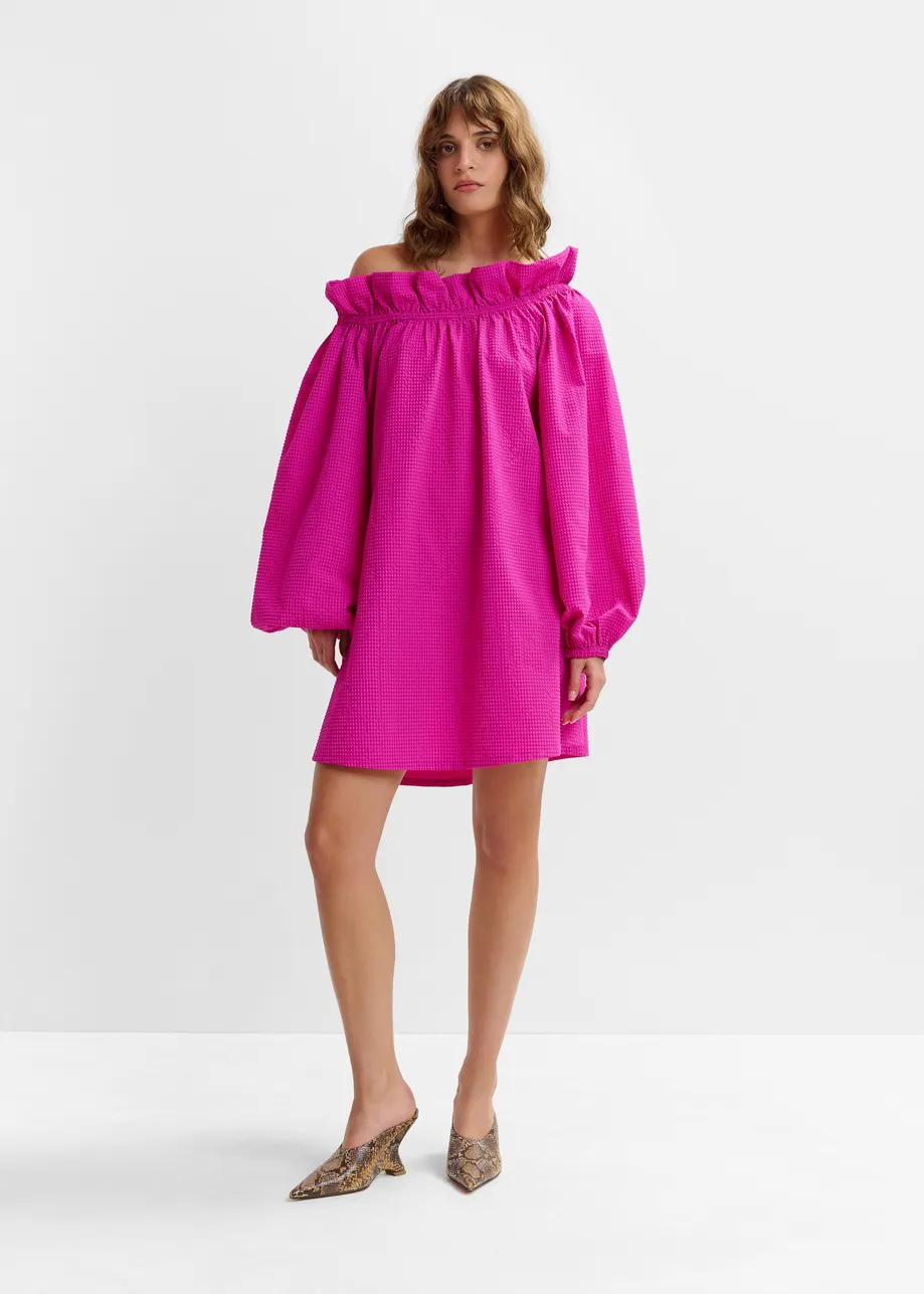 Pink off-the-shoulder mini dress