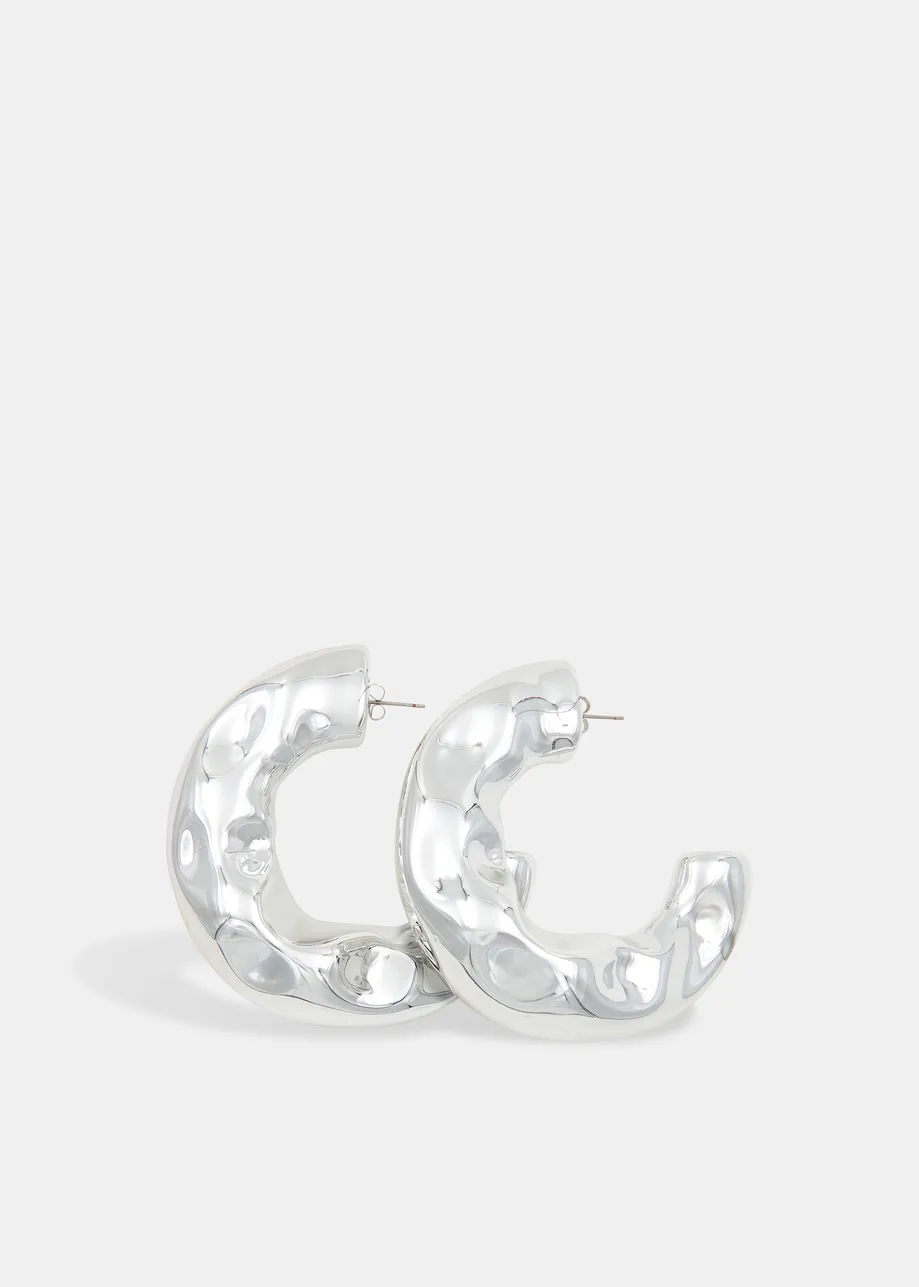 Silver-tone textured hoop earrings