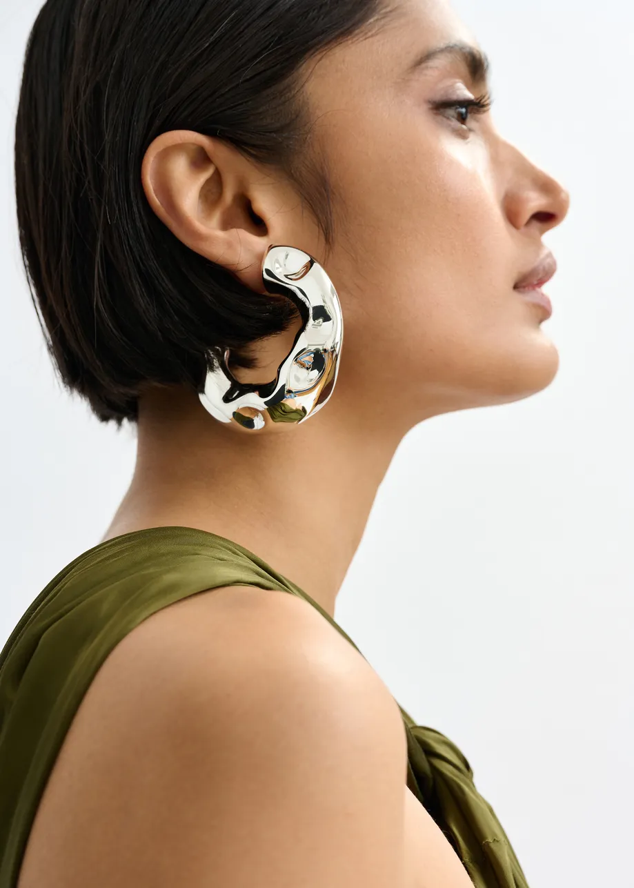 Silver-tone textured hoop earrings