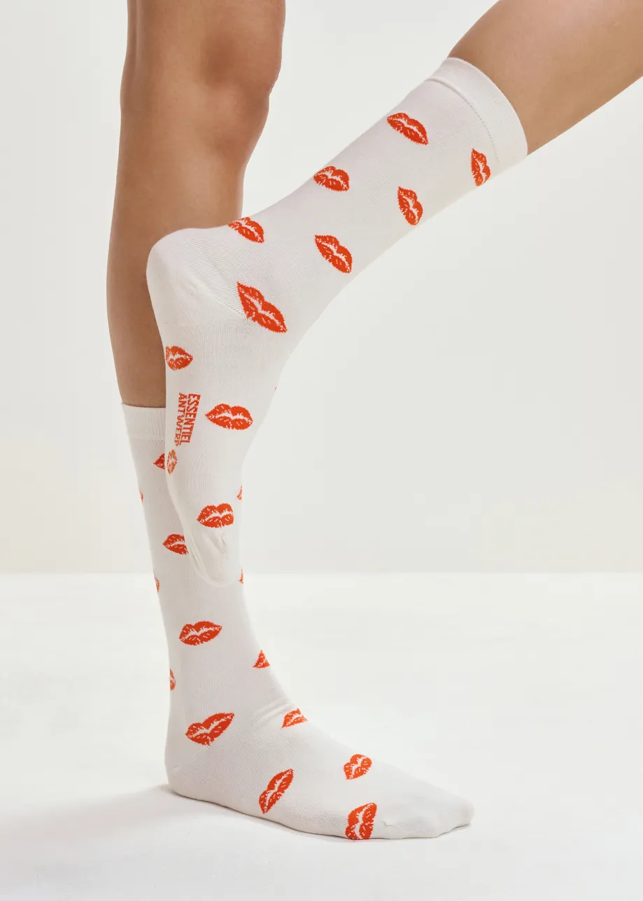 Off-white cotton-blend socks with red lip jacquard motif