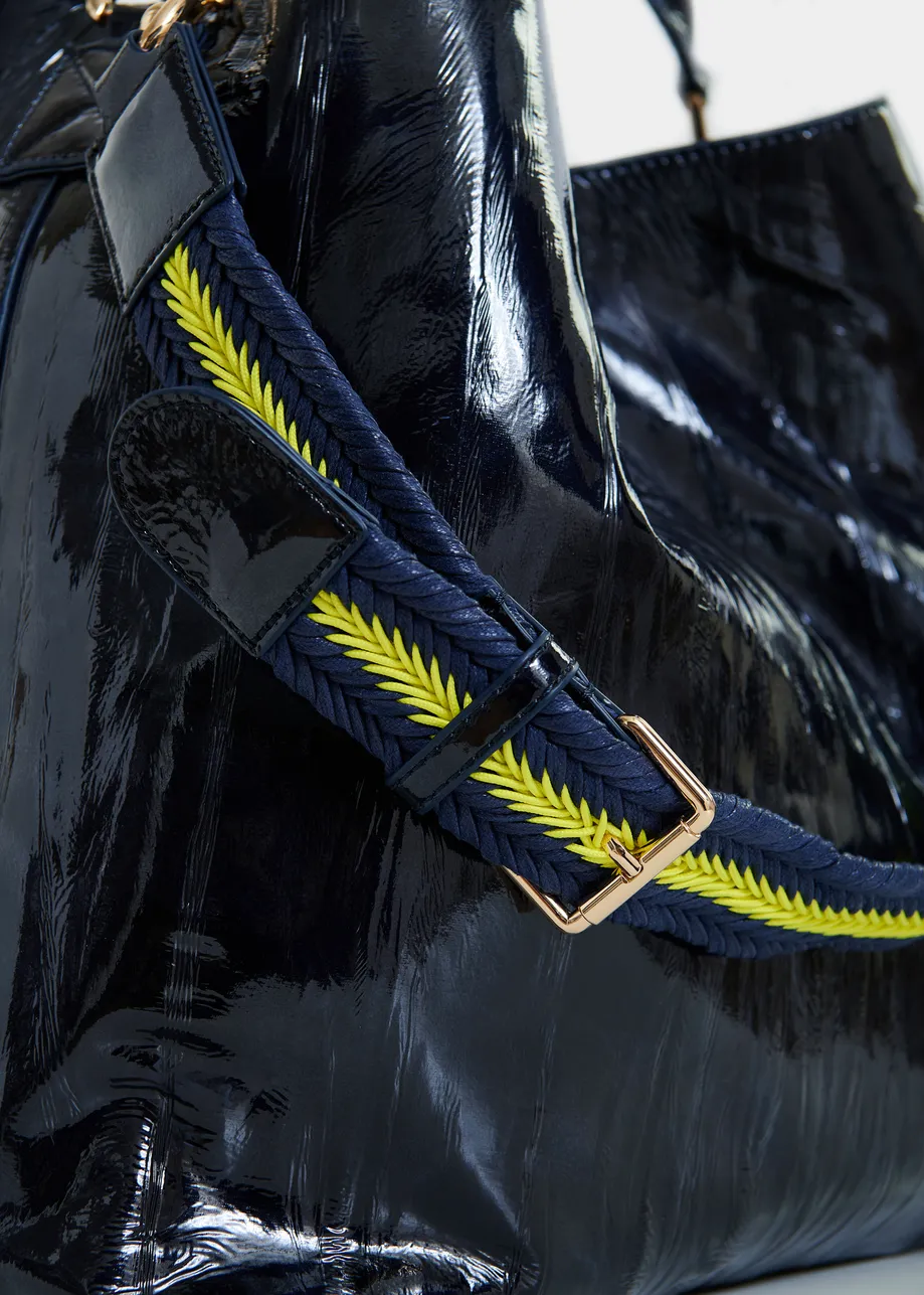 Marineblauwe shopper in craquelé met verwijderbare schouderriem