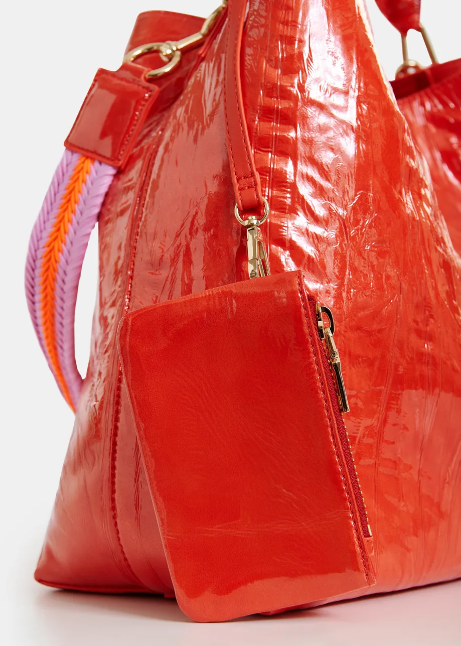 Oranje shopper in craquelé met verwijderbare schouderriem