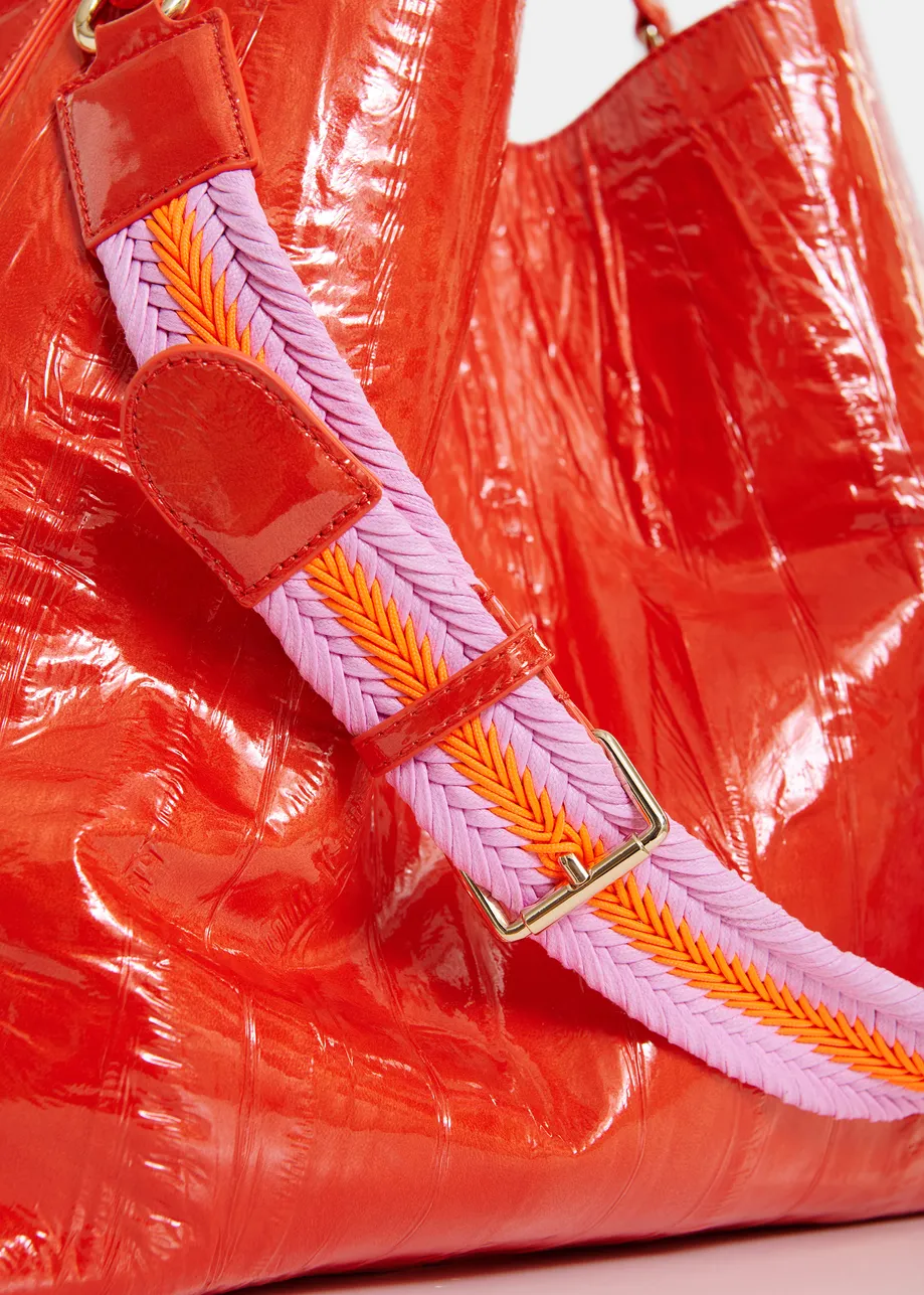 Oranje shopper in craquelé met verwijderbare schouderriem