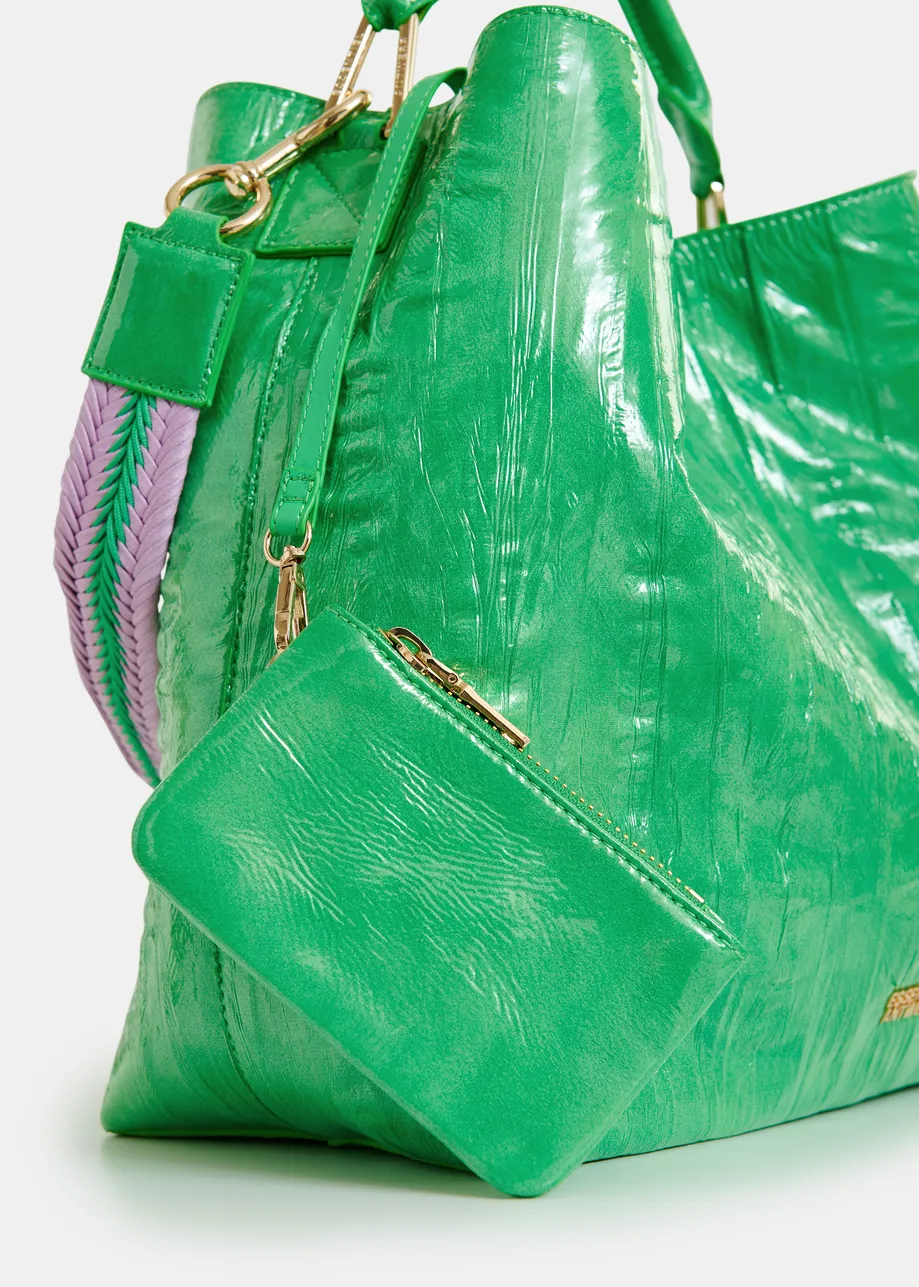 Groene shopper in craquelé met verwijderbare schouderriem