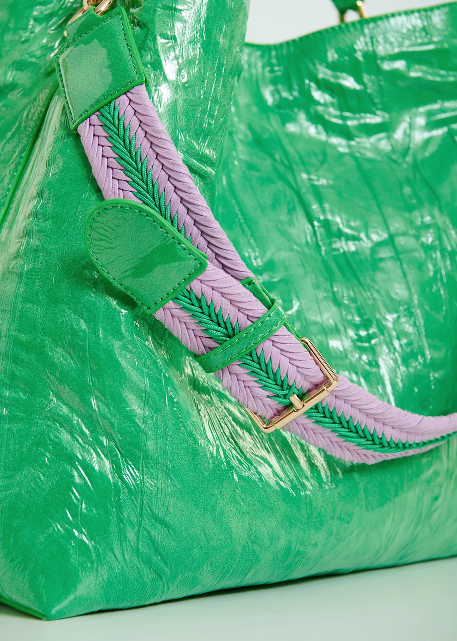 Groene shopper in craquelé met verwijderbare schouderriem