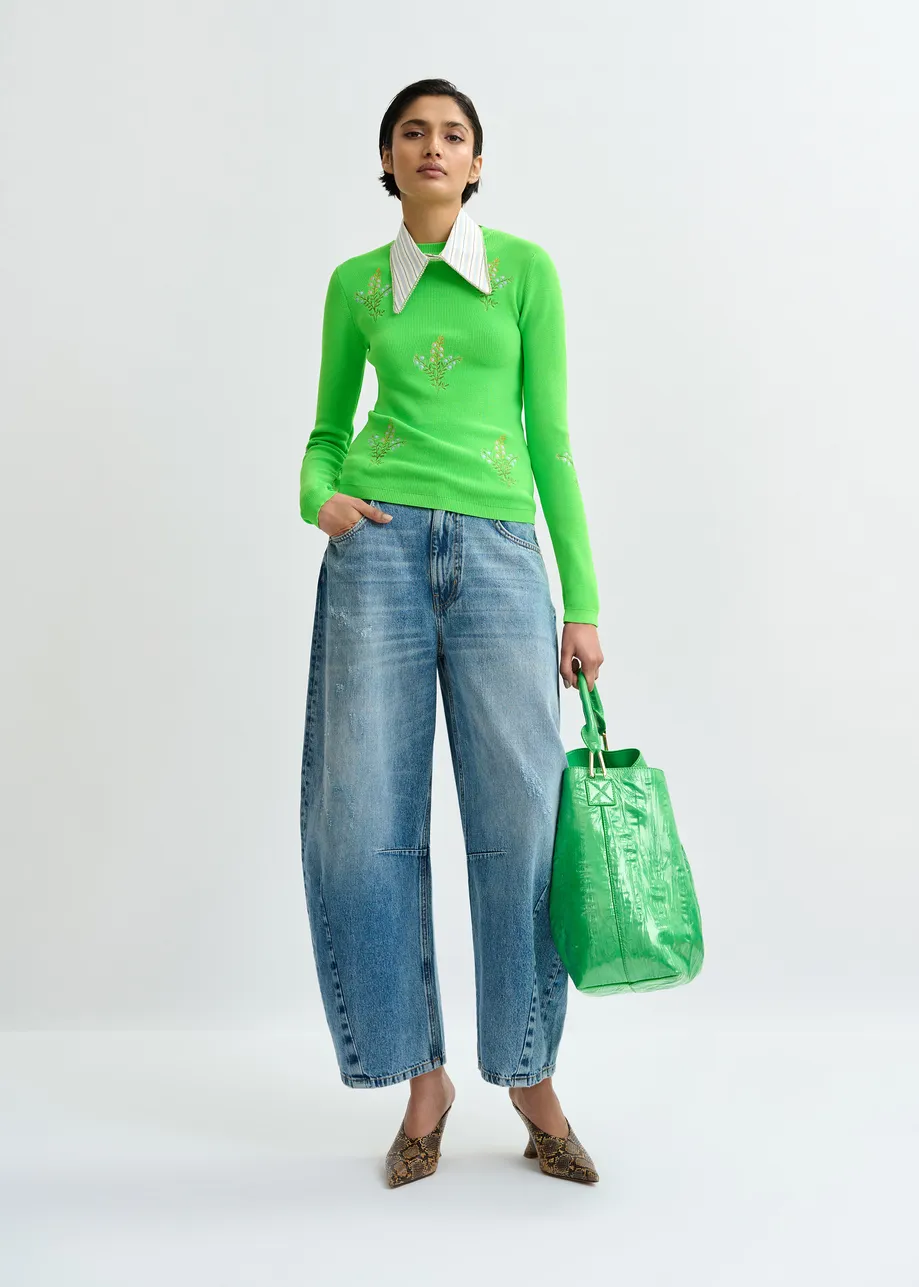 Groene shopper in craquelé met verwijderbare schouderriem