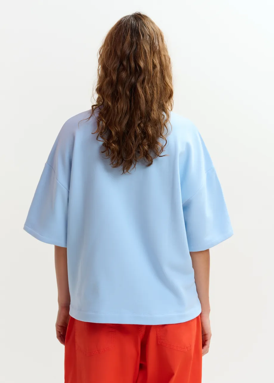 Light blue and orange floral lace-embellished sweatshirt