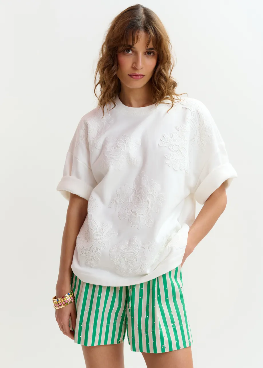 Off-white floral lace-embellished sweatshirt