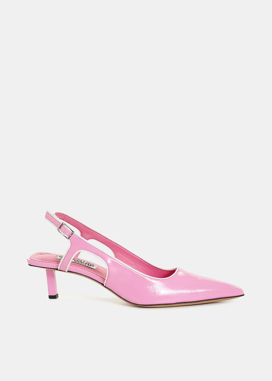 Pink leather slingback pumps with contrasting side color