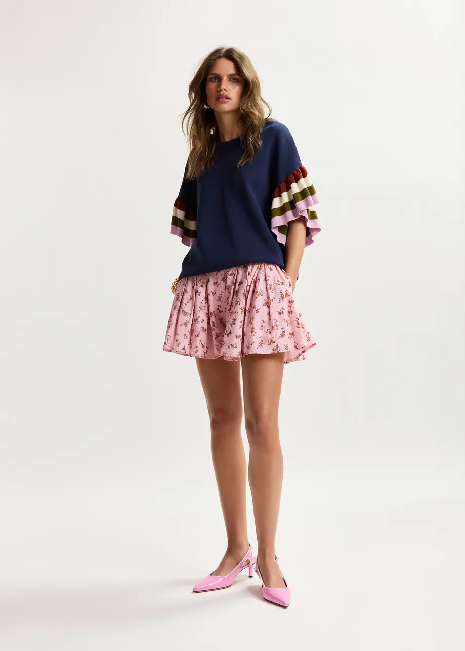 Shorts aus Baumwolle mit Blumenprint in Rosa und Braun