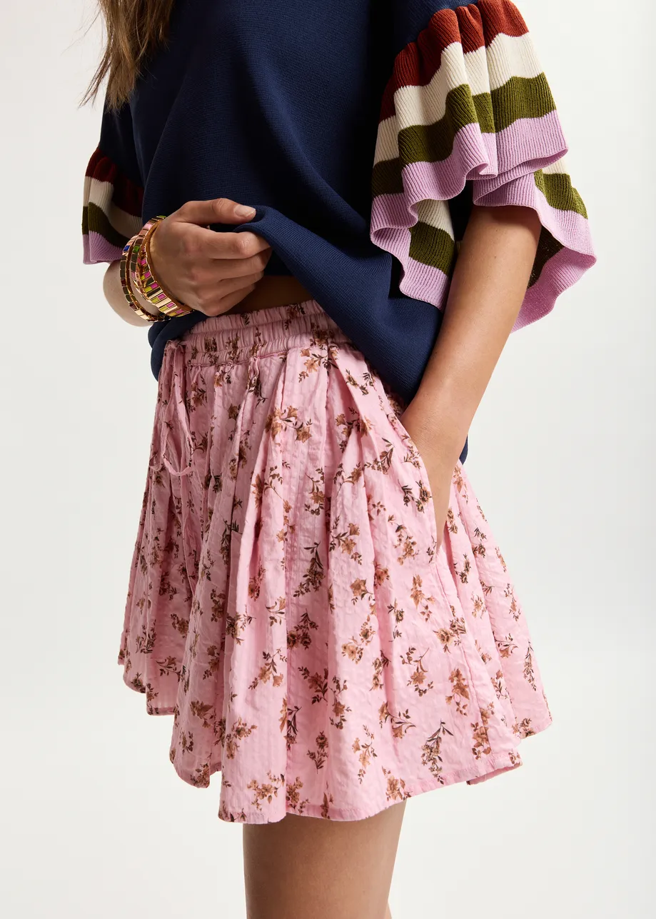 Shorts aus Baumwolle mit Blumenprint in Rosa und Braun