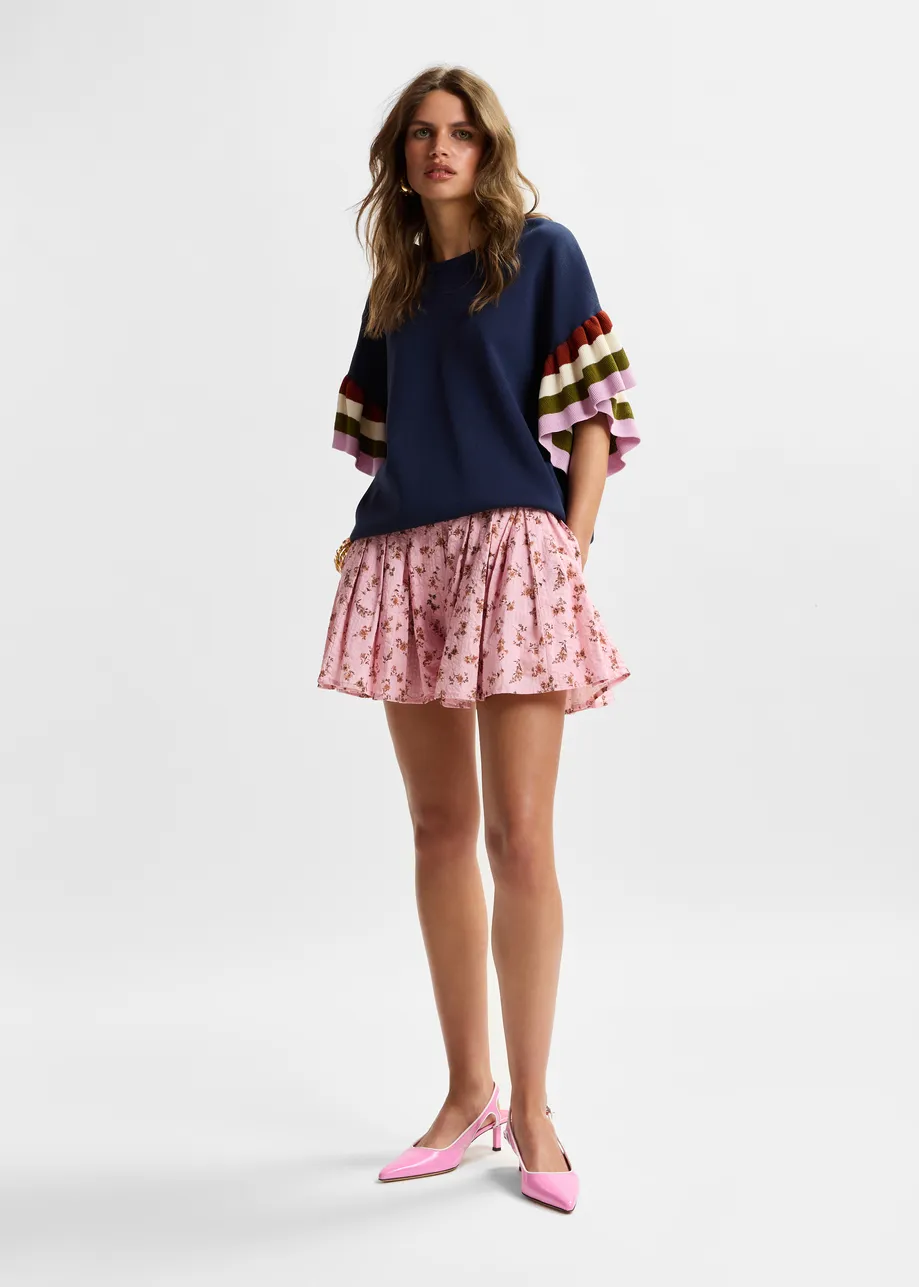 Pink and brown floral print cotton shorts