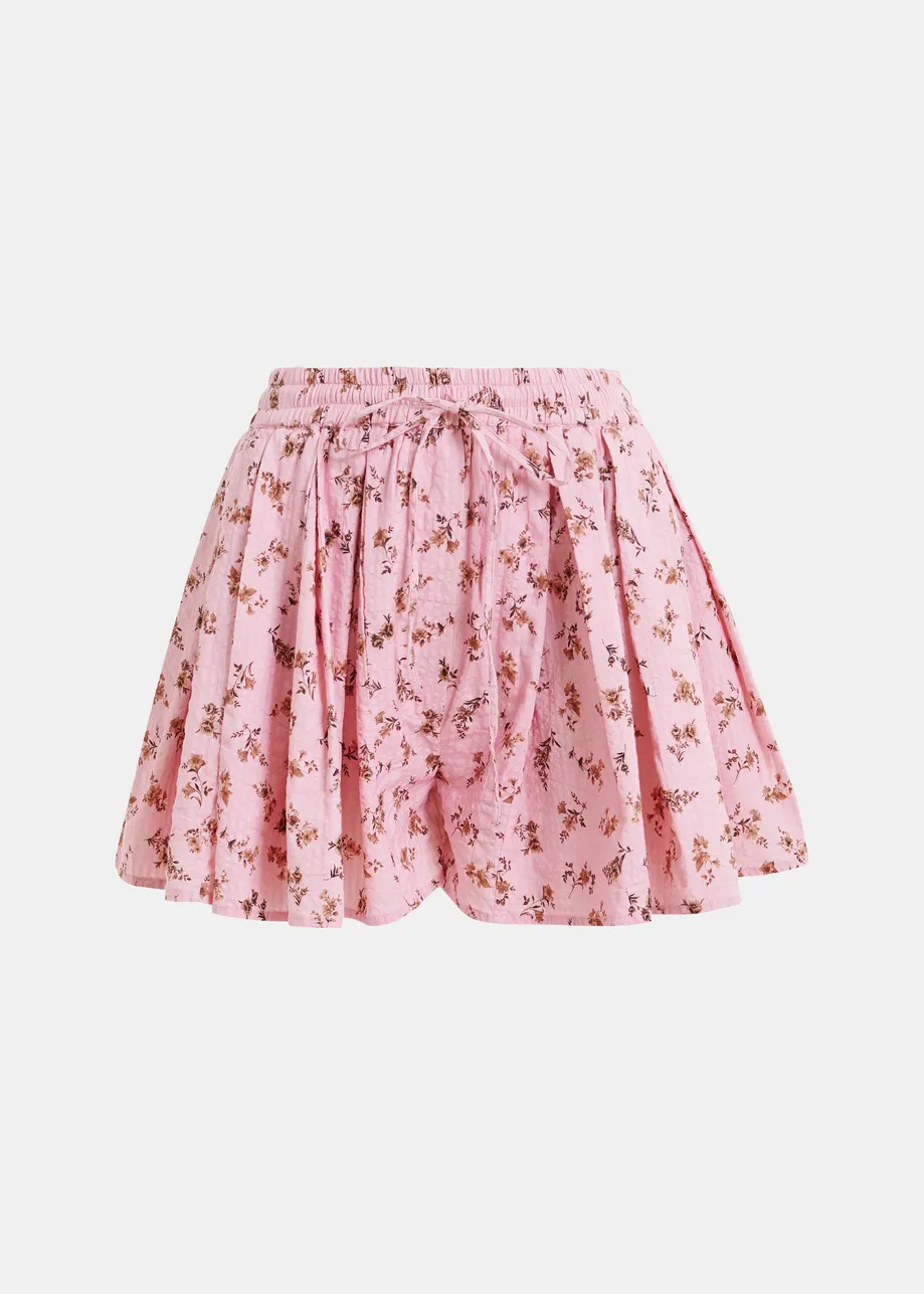Shorts aus Baumwolle mit Blumenprint in Rosa und Braun
