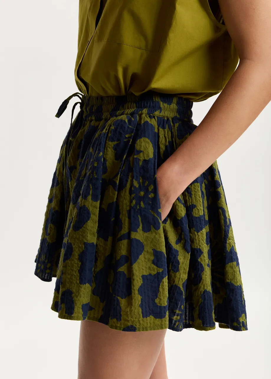 Shorts aus Baumwolle mit Blumenprint in Grün und Dunkelblau