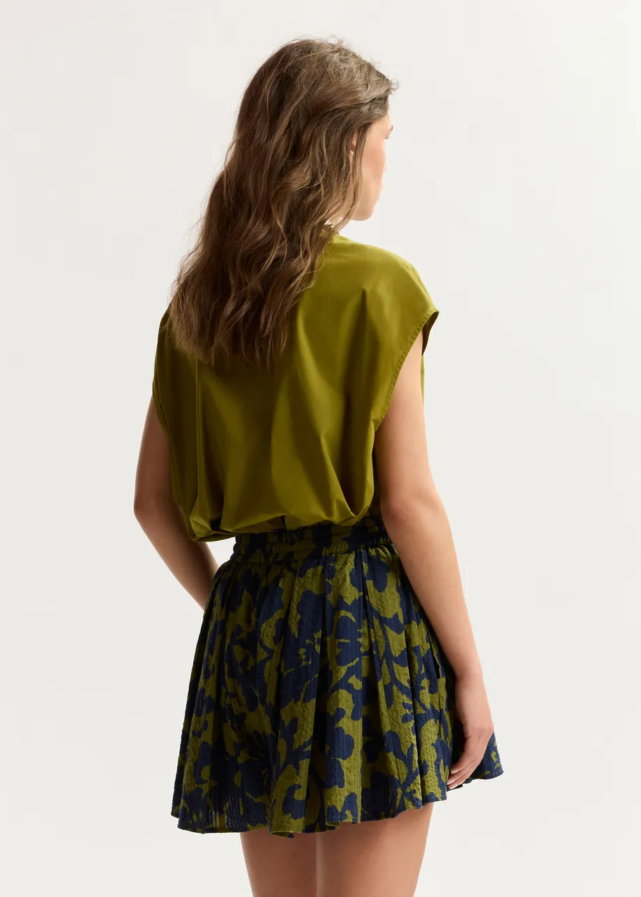 Shorts aus Baumwolle mit Blumenprint in Grün und Dunkelblau