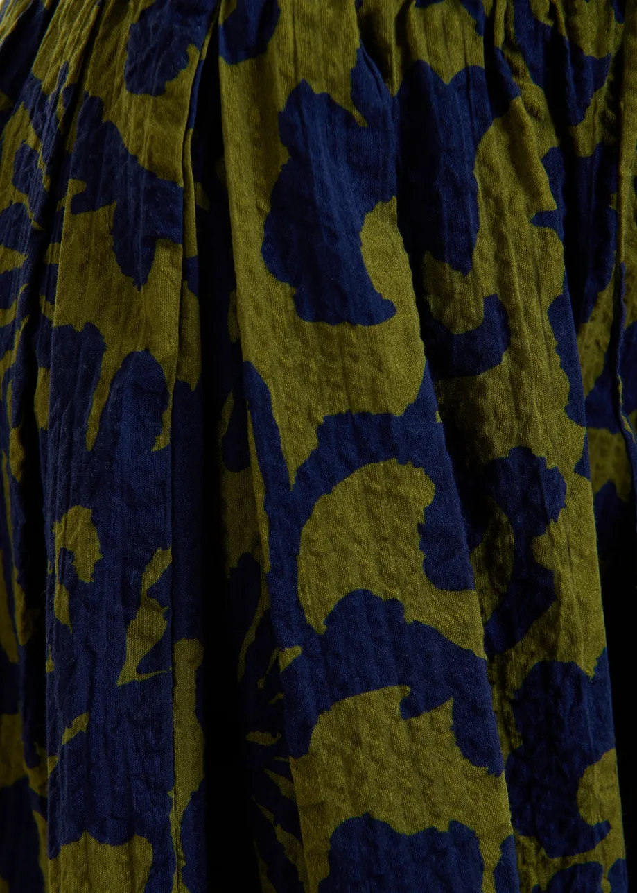 Shorts aus Baumwolle mit Blumenprint in Grün und Dunkelblau