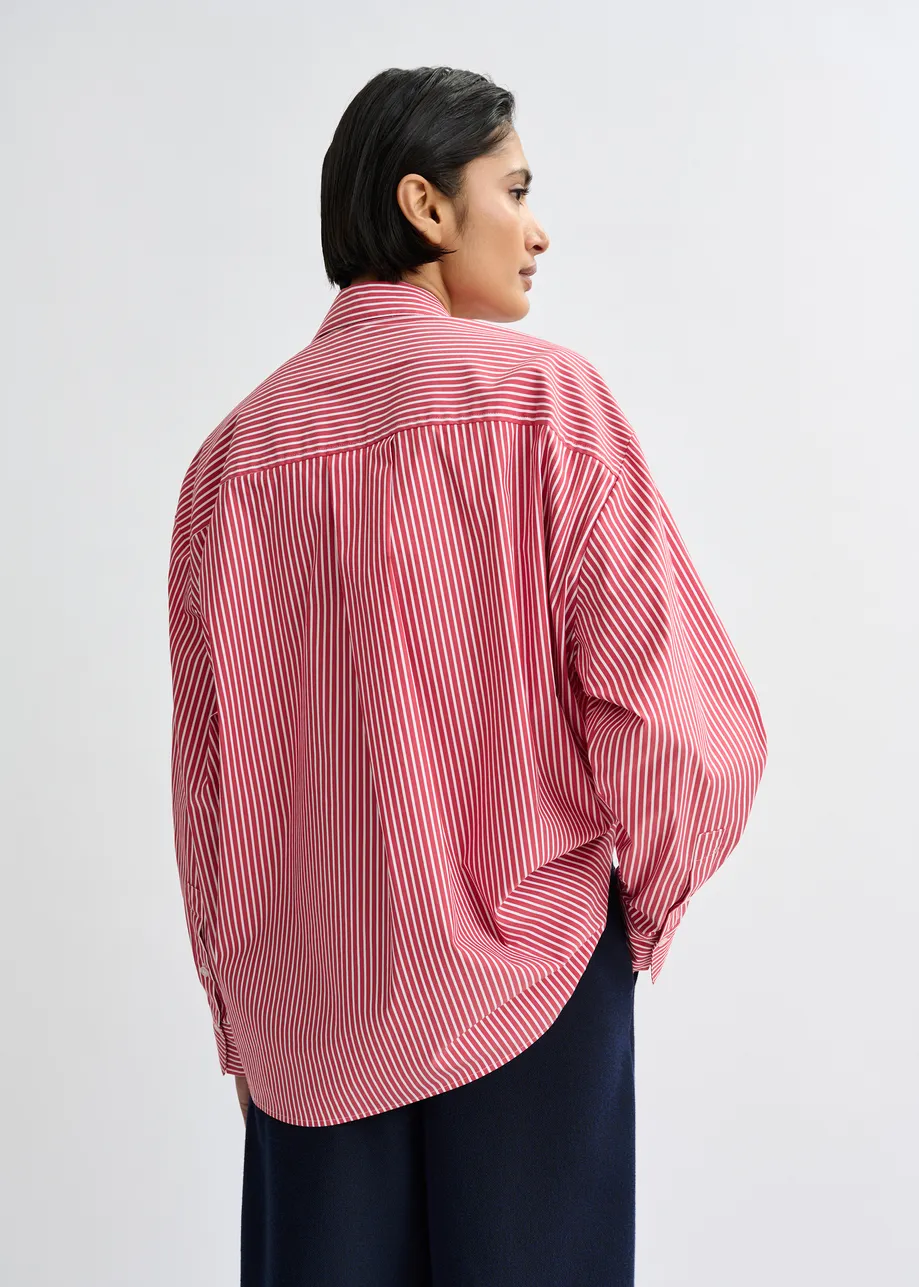 Rood, wit en marineblauw gestreept overhemd met strikken