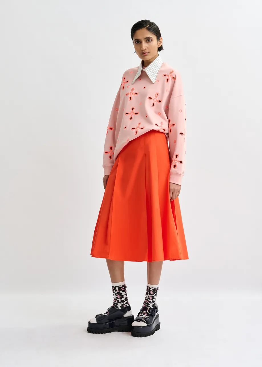 Sudadera de algodón con bordados florales, rosa claro