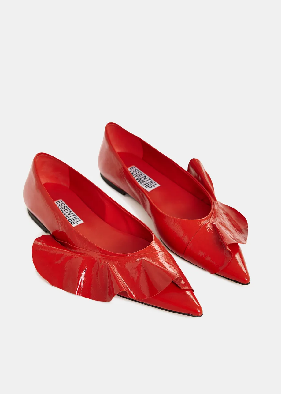 Rode leren ballerina's met volants