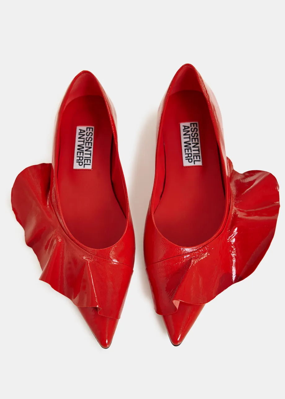 Rode leren ballerina's met volants