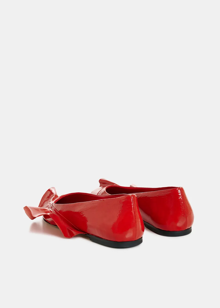 Rode leren ballerina's met volants