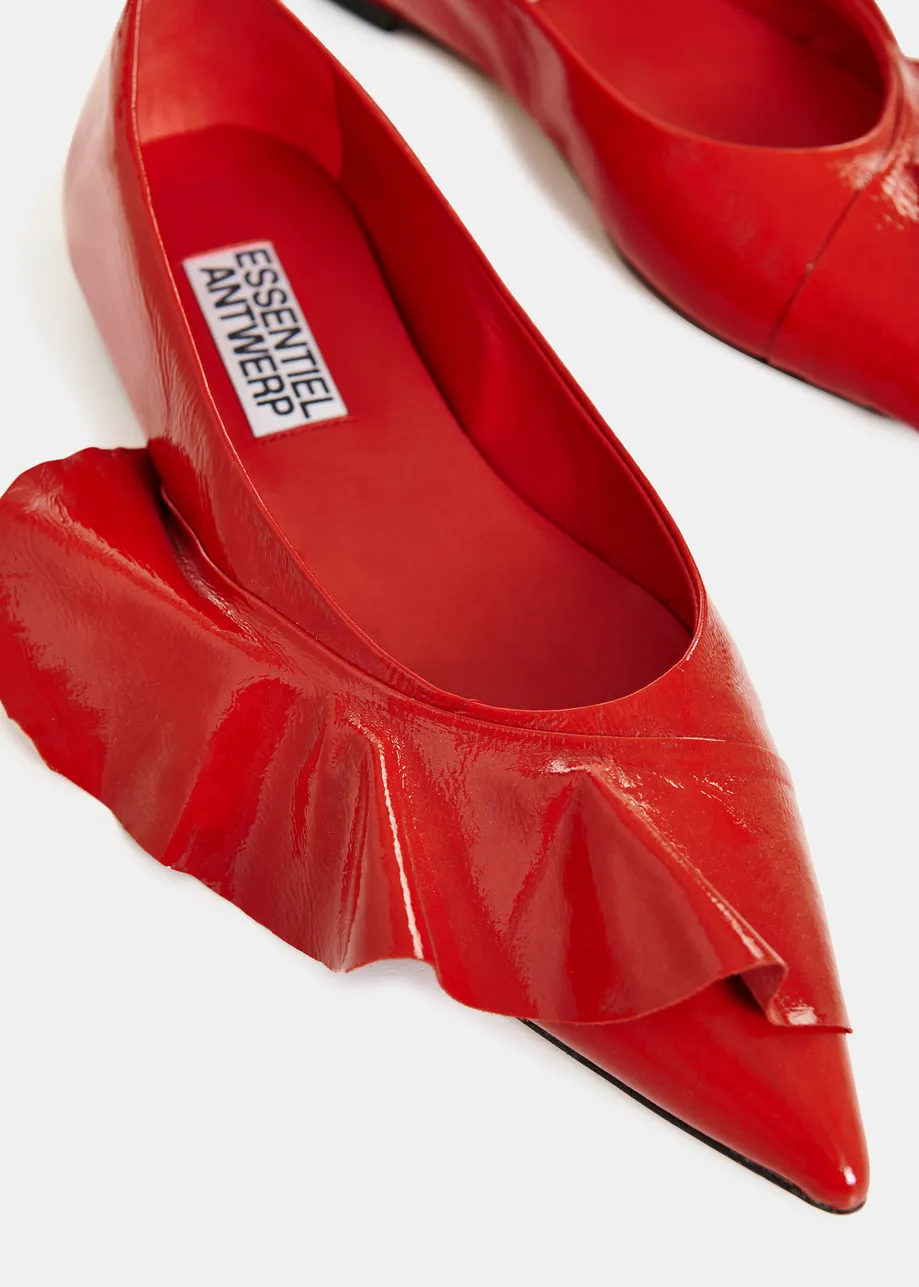 Rode leren ballerina's met volants