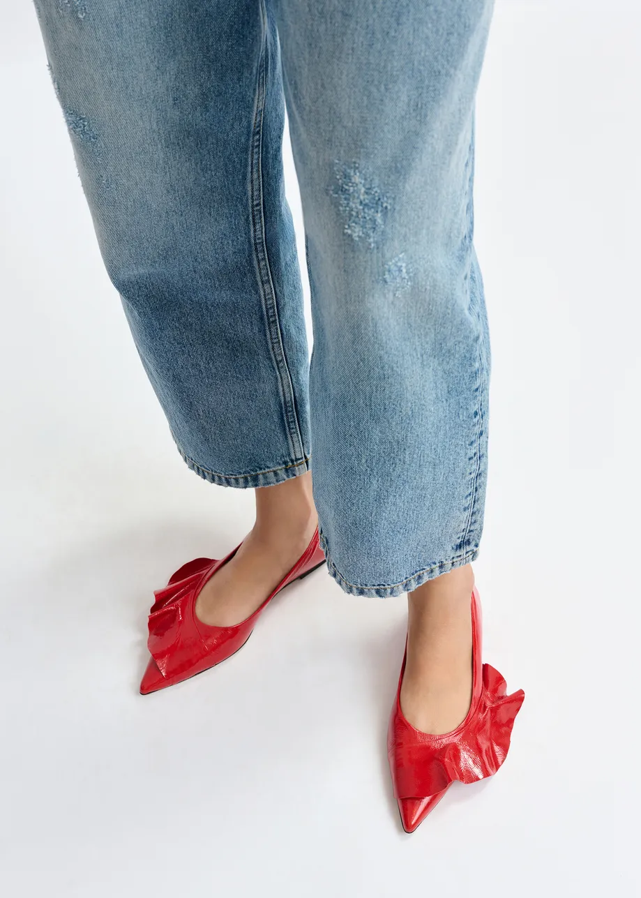 Rode leren ballerina's met volants