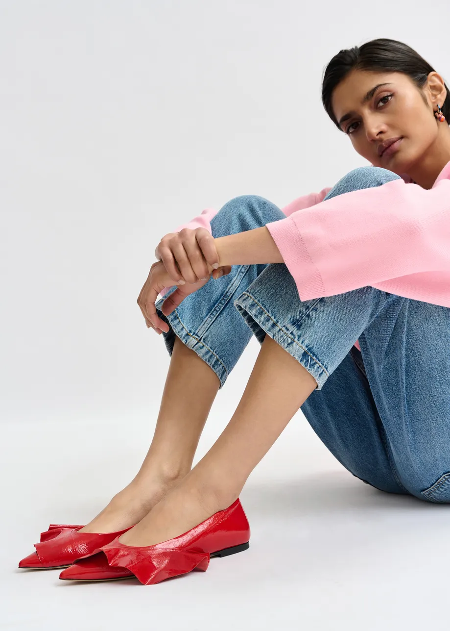 Rode leren ballerina's met volants