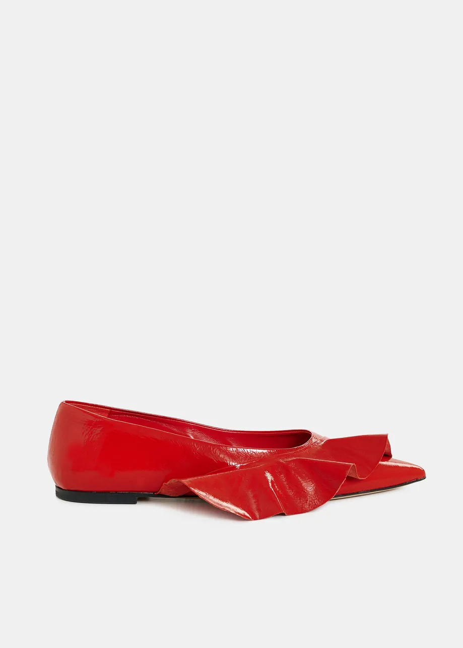 Red ruffled leather ballerinas