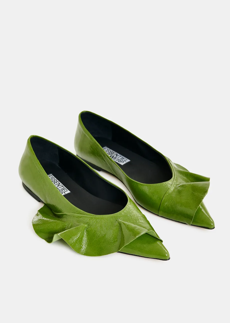 Groene leren ballerina's met volants