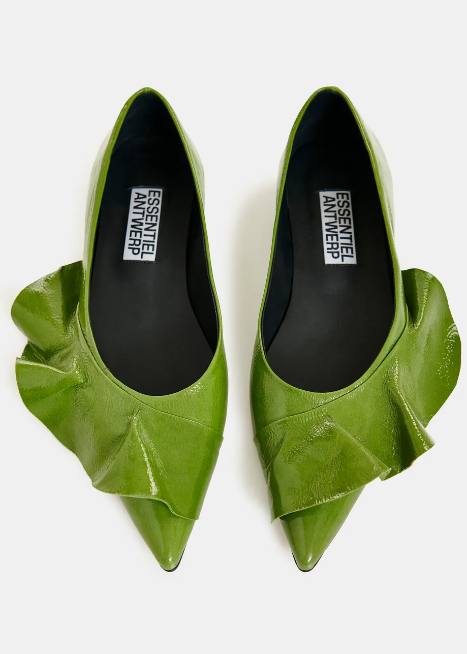 Groene leren ballerina's met volants