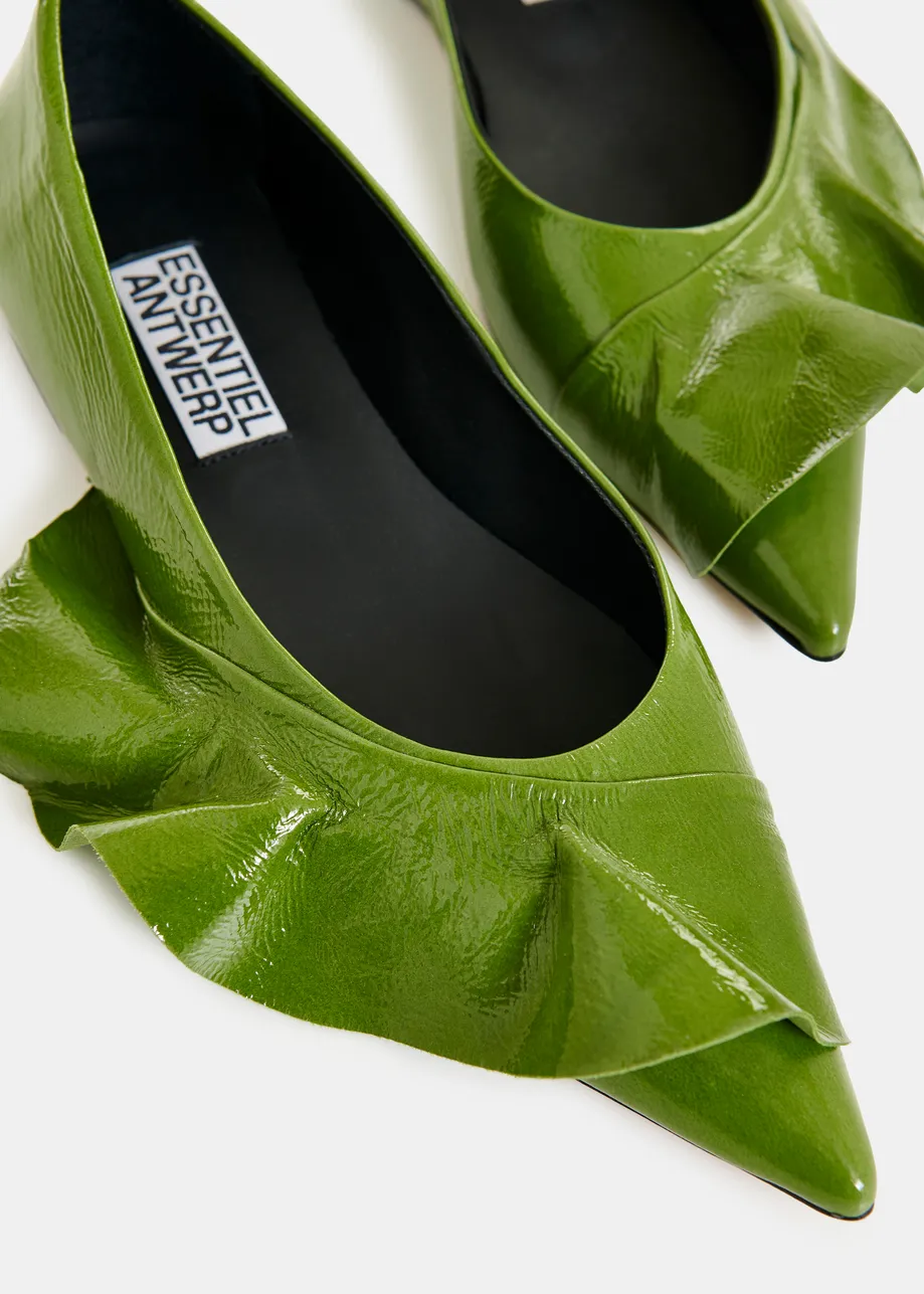 Groene leren ballerina's met volants